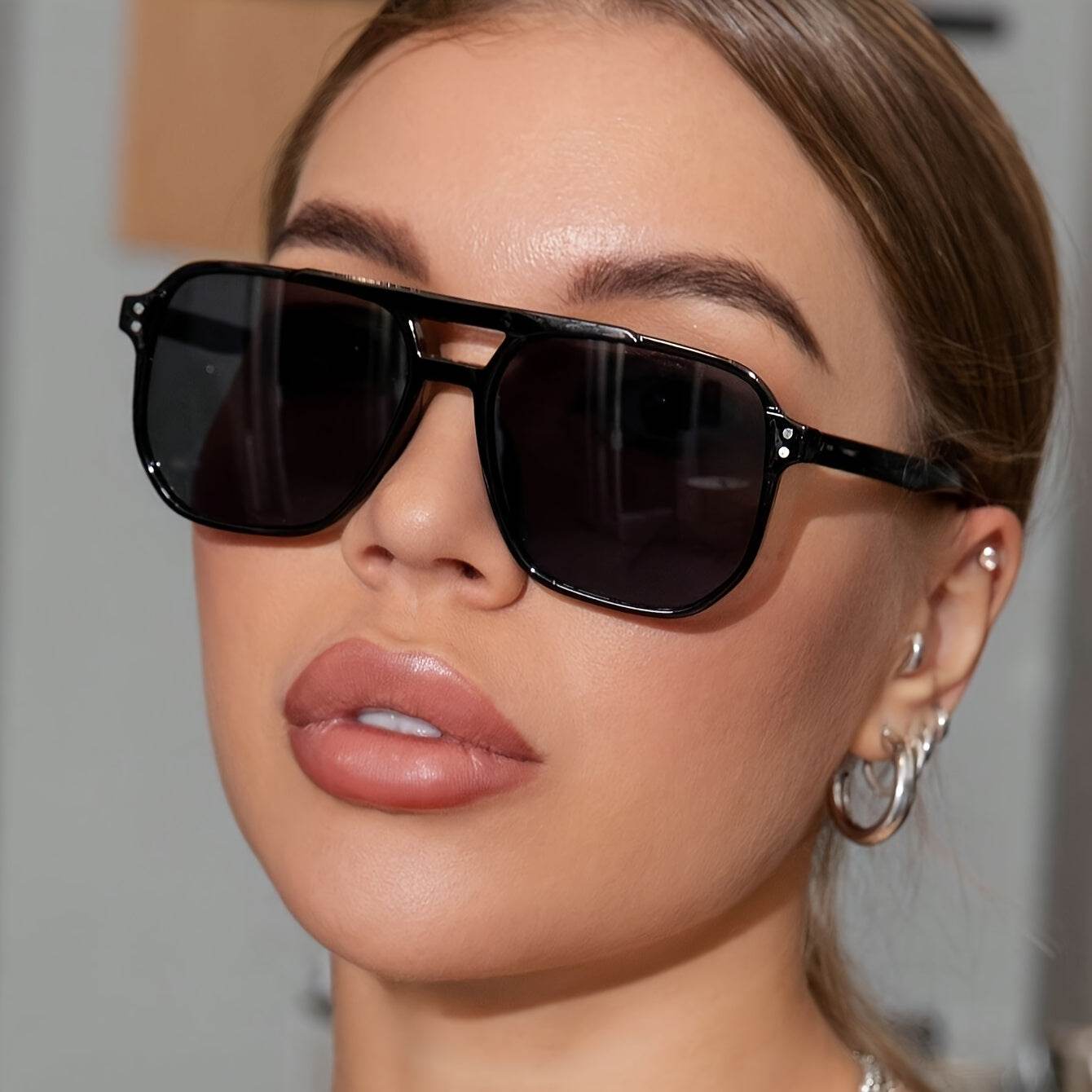 Black Classic Double-Rim Rectangular Fashion Glasses